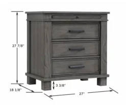 Topeka Warm Gray 3-Drawer Nightstand With USB Charging -Home Sale Store 810591526 9