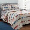 Lush Decor Beige Multi-Color Race Cars Quilt Set