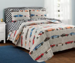 Lush Decor Beige Multi-Color Race Cars Quilt Set