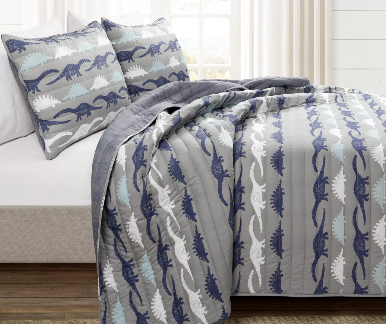 Lush Decor Navy & Gray Dinosaur Reversible Quilt Set 8 Lush Decor Navy & Gray Dinosaur Reversible Quilt Set - Image 8