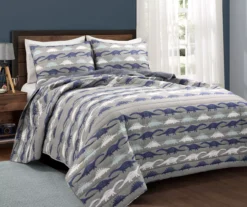 Lush Decor Navy & Gray Dinosaur Reversible Quilt Set