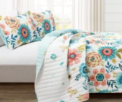 Lush Decor Ari Blue & Dusty Pink Flower Reversible Quilt Set -Home Sale Store 810596034 1