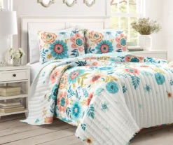 Lush Decor Ari Blue & Dusty Pink Flower Reversible Quilt Set
