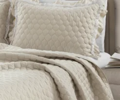 Ella Beige Ruffle & Lace-Trim Full/Queen 3-Piece Quilt Set -Home Sale Store 810596067 2