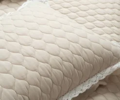 Ella Beige Ruffle & Lace-Trim Full/Queen 3-Piece Quilt Set -Home Sale Store 810596067 5