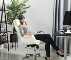 Cream Mid-Century Modern Faux Leather Executive Office Chair -Home Sale Store 810598938 A0 3