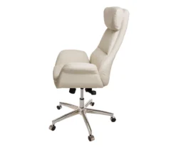 Cream Mid-Century Modern Faux Leather Executive Office Chair -Home Sale Store 810598938 A0 4