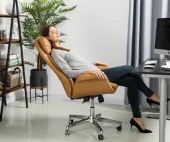 Light Brown Mid-Century Modern Faux Leather Executive Office Chair -Home Sale Store 810598939 A0 3