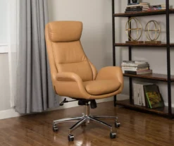 Light Brown Mid-Century Modern Faux Leather Executive Office Chair -Home Sale Store 810598939 A0 4