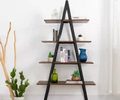 Walnut Modern A-Frame 4-Shelf Bookcase 9 Walnut Modern A-Frame 4-Shelf Bookcase -Home Sale Store 810598942 A0 3