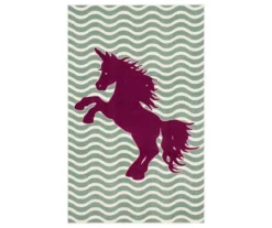 Majestic Unicorn Green & Purple Wavy Stripe Area Rug, (5' X 8')