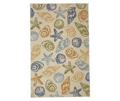 Scattered Seashells Cream & Earth-Tone Area Rug, (5' X 8')