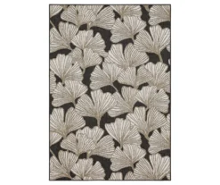 Treasured Garden Dark Gray & White Botanical Outdoor Area Rug, (4' X 5.5')
