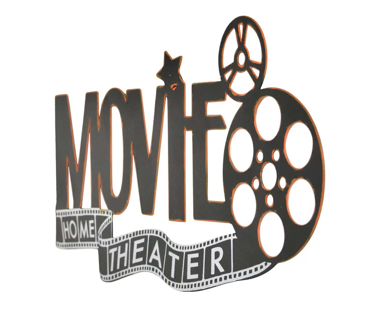 "Home Theater" Black & White Die-Cut Metal Wall Plaque 2 "Home Theater" Black & White Die-Cut Metal Wall Plaque - Image 2