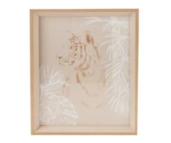 Tiger & Palm Framed Glass Wall Art, (12" X 15")