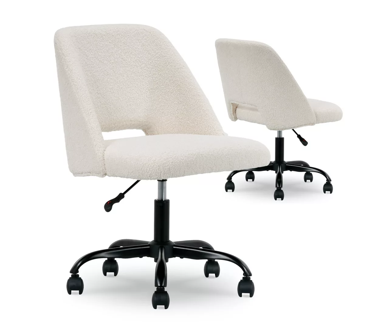 Cream Faux Wool Boucle Rolling Swivel Office Chair 3 Cream Faux Wool Boucle Rolling Swivel Office Chair - Image 3