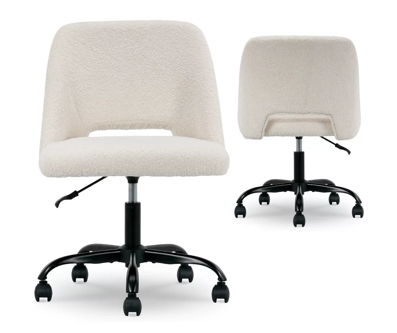 Cream Faux Wool Boucle Rolling Swivel Office Chair 2 Cream Faux Wool Boucle Rolling Swivel Office Chair - Image 2