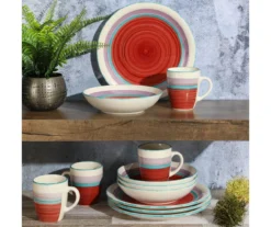 Red Multicolor Durastone 12-Piece Dinnerware Set -Home Sale Store 810607787 3