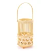 Woven Rattan, Wood & Glass LED Candle Lantern