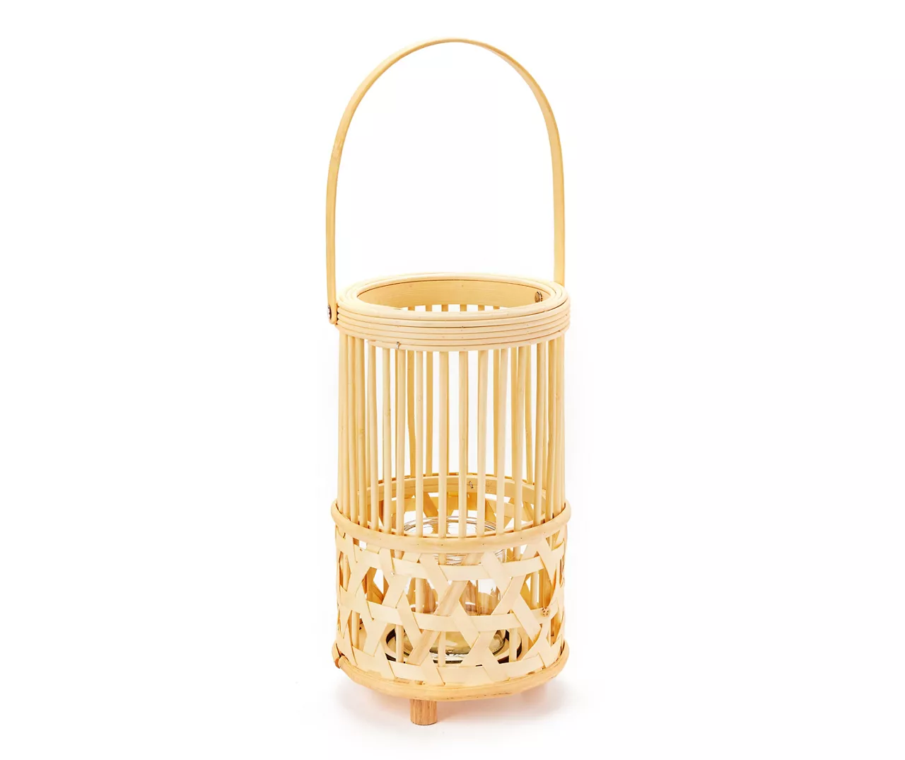 Woven Rattan, Wood & Glass LED Candle Lantern 1 Woven Rattan, Wood & Glass LED Candle Lantern