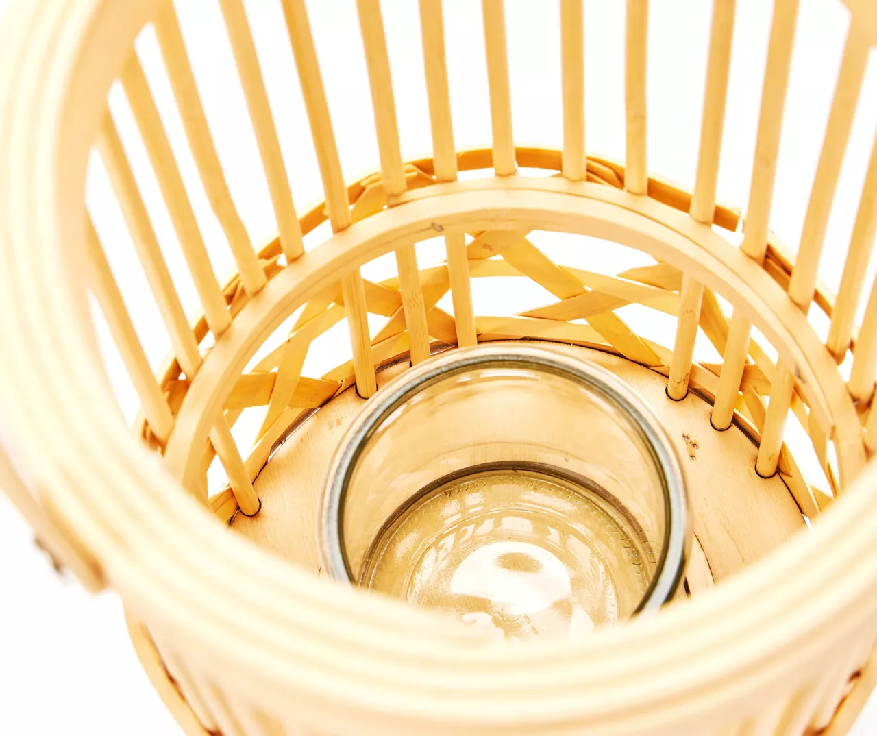 Woven Rattan, Wood & Glass LED Candle Lantern 2 Woven Rattan, Wood & Glass LED Candle Lantern - Image 2