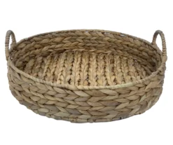Brown Woven Round Water Hyacinth Decorative Tray, (16")