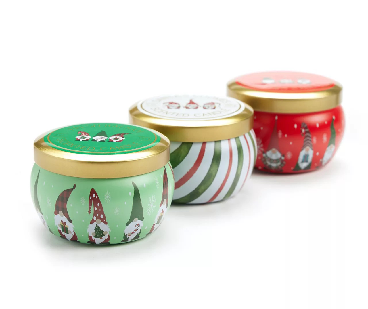 Fresh Balsam, Santa's Cookies & Cinnamon Cheer Gnome Tin Candle Gift Set, 3-Pack 2 Fresh Balsam, Santa's Cookies & Cinnamon Cheer Gnome Tin Candle Gift Set, 3-Pack - Image 2
