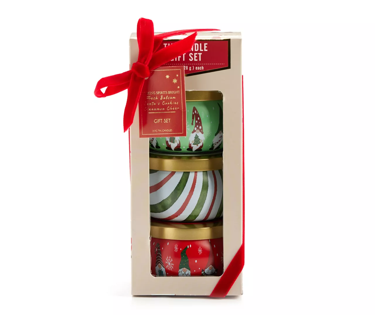 Fresh Balsam, Santa's Cookies & Cinnamon Cheer Gnome Tin Candle Gift Set, 3-Pack 1 Fresh Balsam, Santa's Cookies & Cinnamon Cheer Gnome Tin Candle Gift Set, 3-Pack