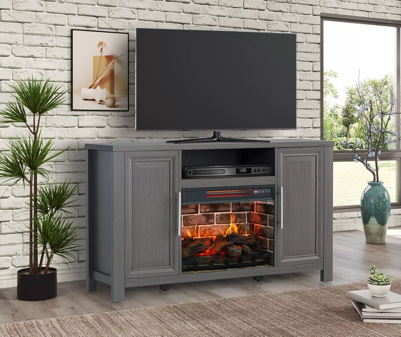 54" Gray Electric Fireplace Console 2 54" Gray Electric Fireplace Console - Image 2