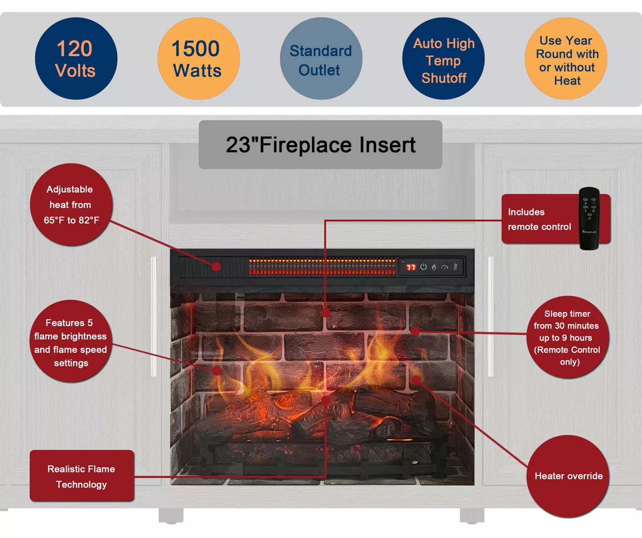 54" Gray Electric Fireplace Console 4 54" Gray Electric Fireplace Console - Image 4