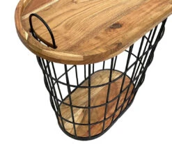 Metal Storage Table With Acacia Lid -Home Sale Store 810617764 A0 4