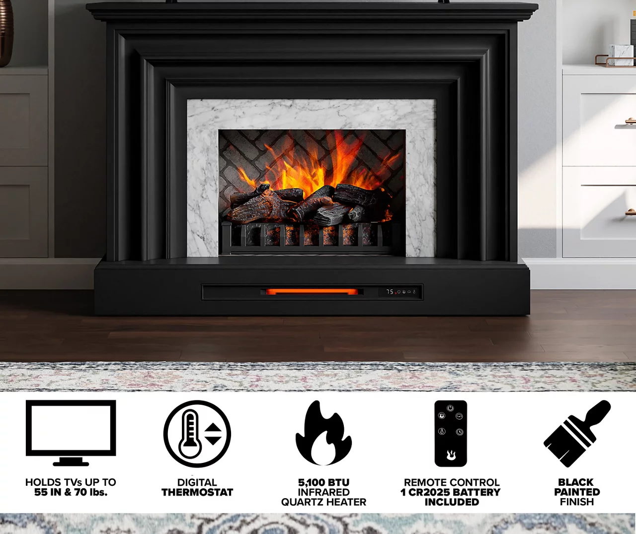 53.5" Black Petite Grand Electric Fireplace Console 5 53.5" Black Petite Grand Electric Fireplace Console - Image 5