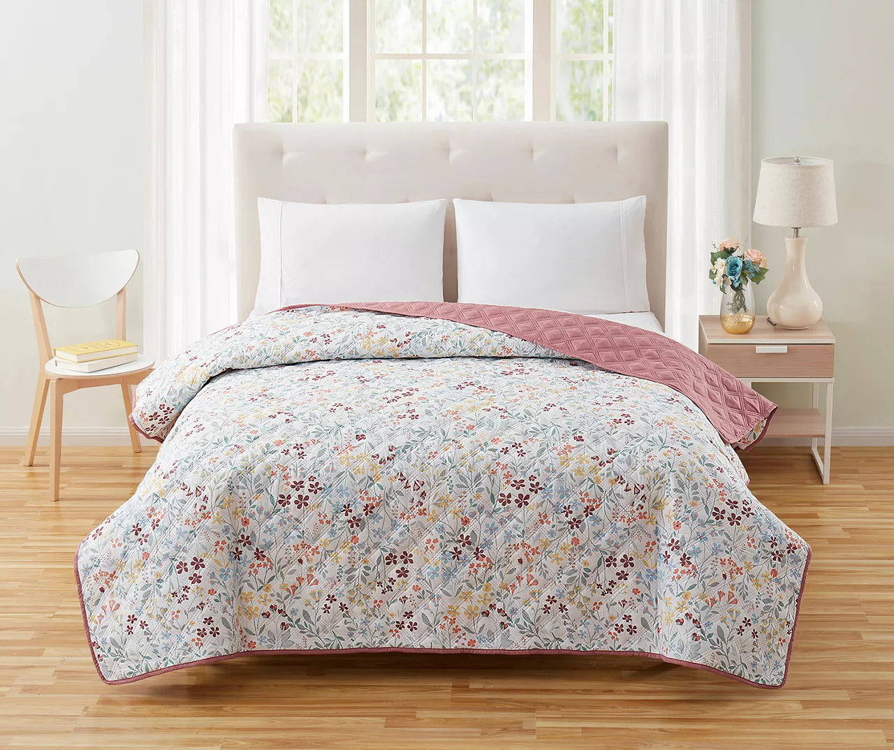 Mauve & Blue Floral Microfiber Quilt 1 Mauve & Blue Floral Microfiber Quilt