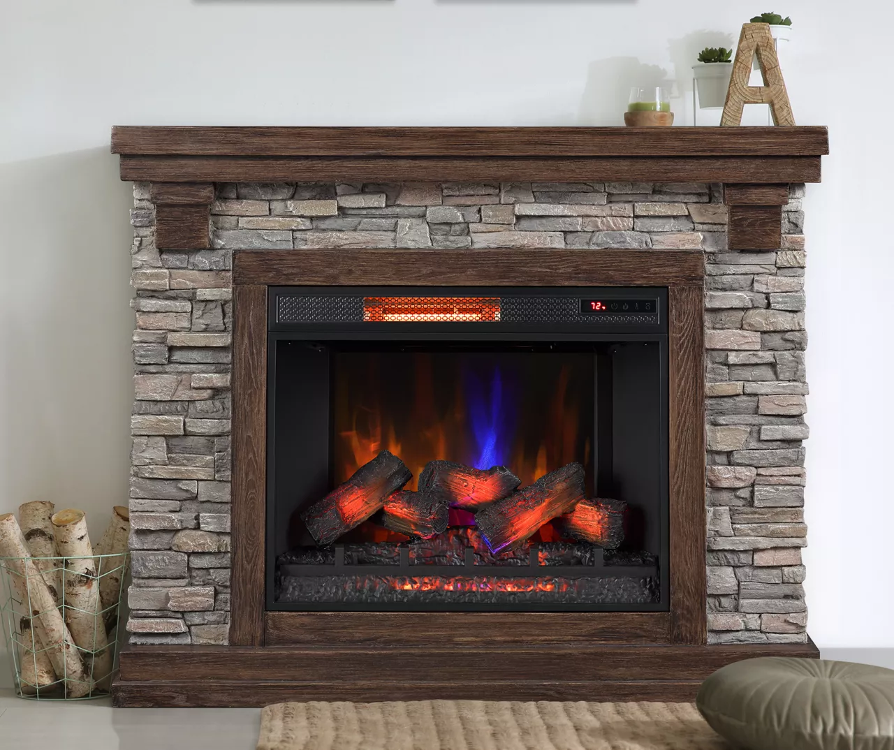50" Madison Pine & Faux Stone Electric Fireplace 2 50" Madison Pine & Faux Stone Electric Fireplace - Image 2