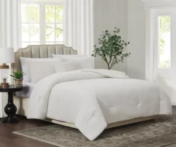 White Crinkle-Texture Queen 4-Piece Comforter Set