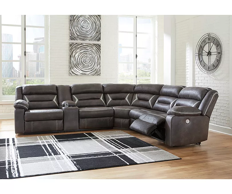 Signature Design By Ashley Kincord 4-Piece Faux Leather Power Reclining Sectional With Left-Arm-Facing Console Sofa 1 Signature Design By Ashley Kincord 4-Piece Faux Leather Power Reclining Sectional With Left-Arm-Facing Console Sofa